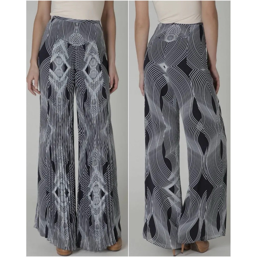 Anthropologie Leifsdottir Optic Pleated Palazzo Pants Womens Size 0 Blue White